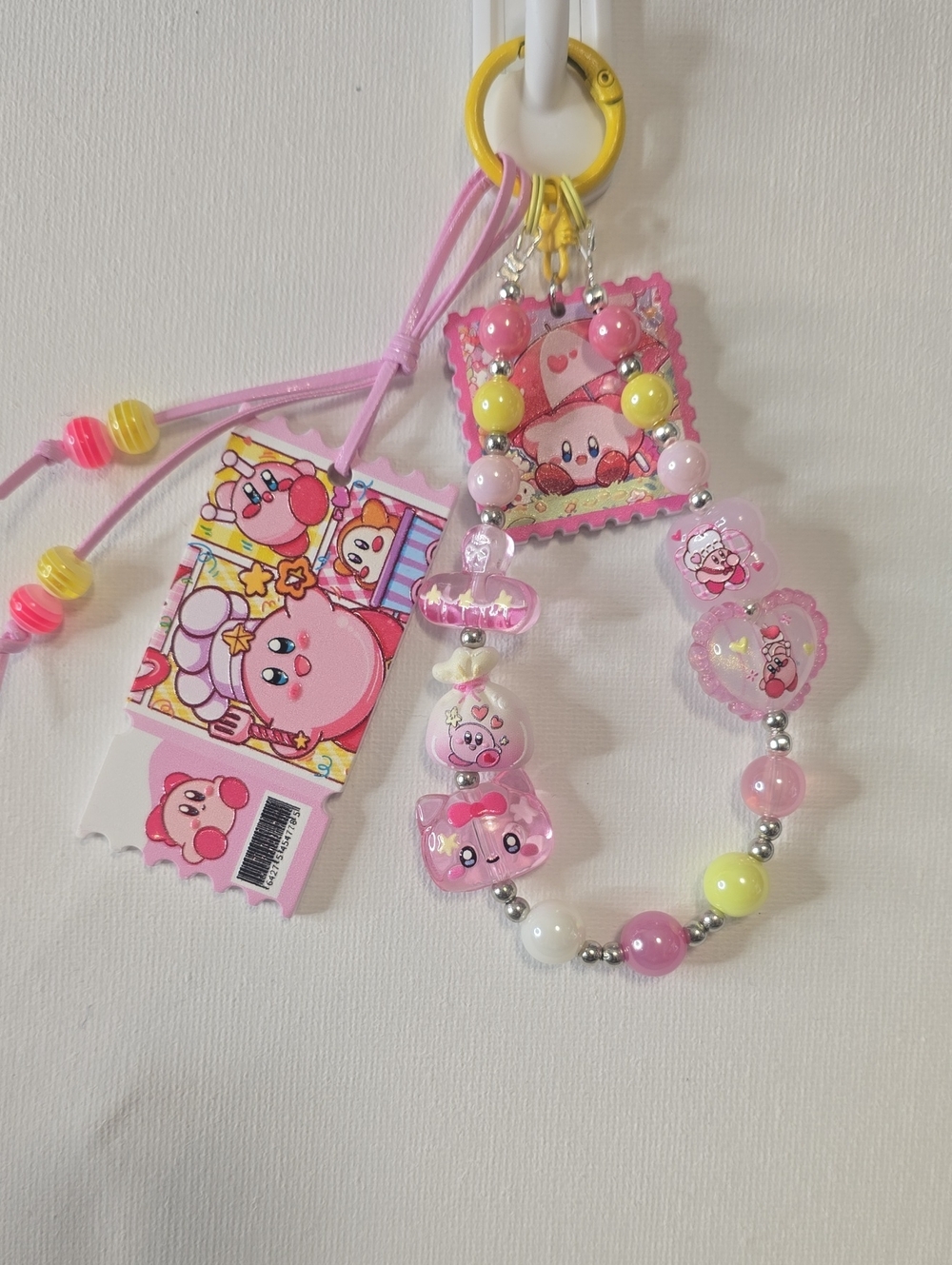 Handmade Kirby Inspired Pink Beaded Keychain Charm -